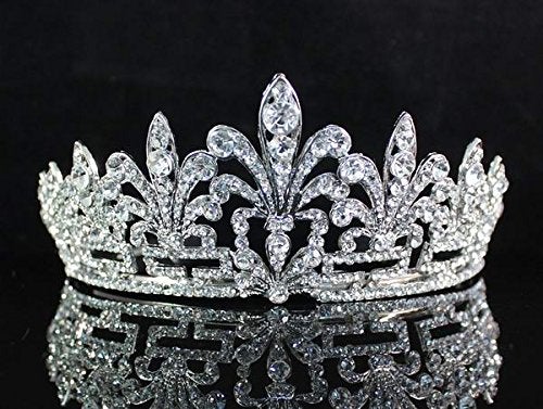 Clear White Austrian Rhinestone Crystal Spencer Honeysuckle Tiara Crown with Hair Combs Veil Headband Headpiece Wedding Party Prom Bridal Pageant T1536